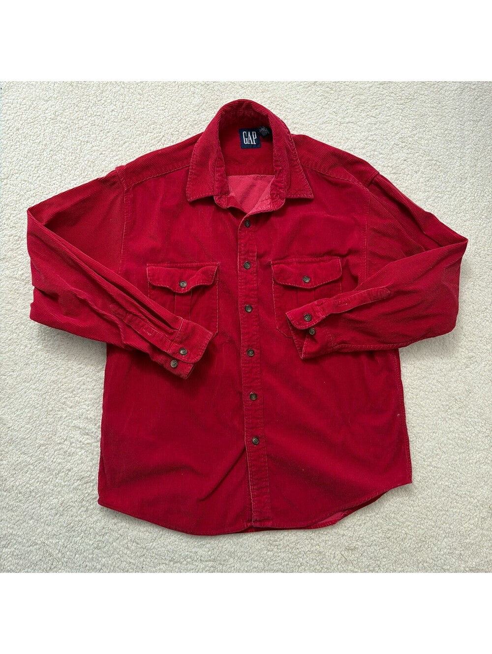 Vintage GAP Red Corduroy Shirt Jacket Mens Large L 100% Cotton Button Workwear